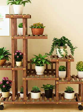 阳台花架子室内特价m实木客厅落地式多层置物架多肉植物花盆架带