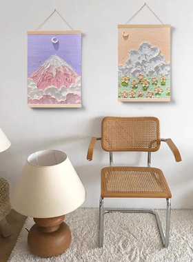 ins油画感实木卷轴风景遮挡画