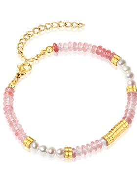 1小桃灼灼多巴胺粉色轻奢小众2025手链串珠双层叠戴手串甜酷手饰