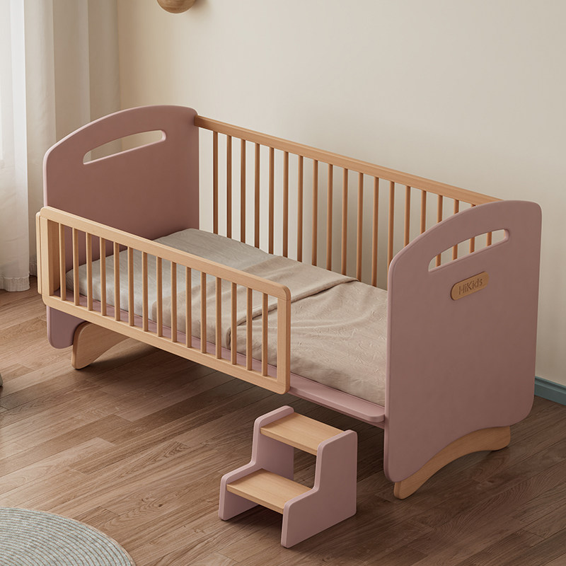 榉木儿童床男孩拼接床婴儿小床拼大床加宽宝宝床边床实木床带护栏,淘宝优惠券,粉丝福利购,淘宝优惠卷