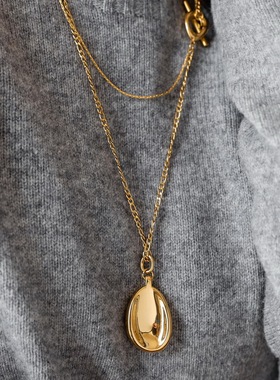 高品质重工~美拉德风虎眼石双层OT扣长款项链女毛衣链轻奢饰品