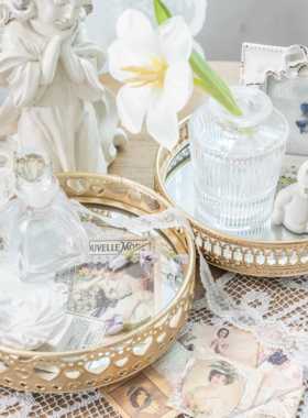 北欧轻奢铁艺镀金玻璃镜面托盘软装家居摆件盘装饰拍照道具收纳盘