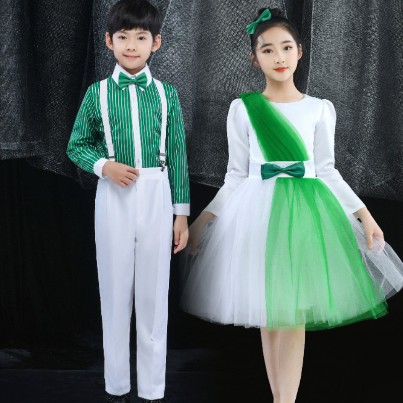 小学生合唱服儿童幼儿园集体舞蹈春晓绿色诗歌朗诵服春天演出可爱