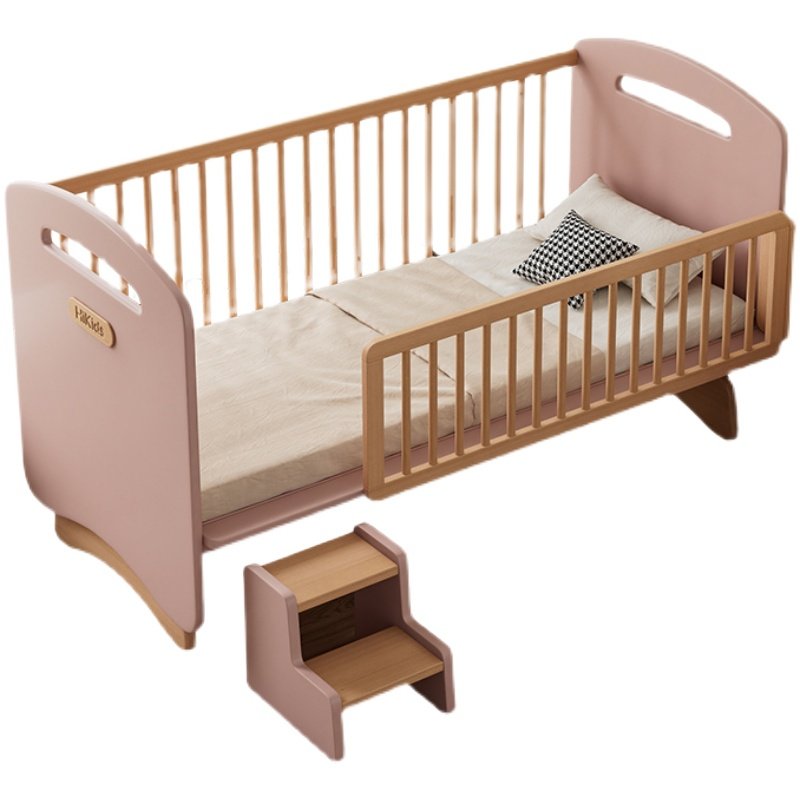 榉木儿童床男孩拼接床婴儿小床拼大床加宽宝宝床边床实木床带护栏,淘宝优惠券,粉丝福利购,淘宝优惠卷