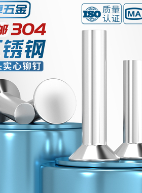 GB869 304不锈钢沉头实心铆钉平头平锥头敲击式M2M2.5M3M4M5M6mm