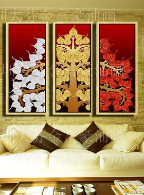 手绘饰南亚风格客厅树店家居装东画有框挂画金色吉祥菩提酒挂画