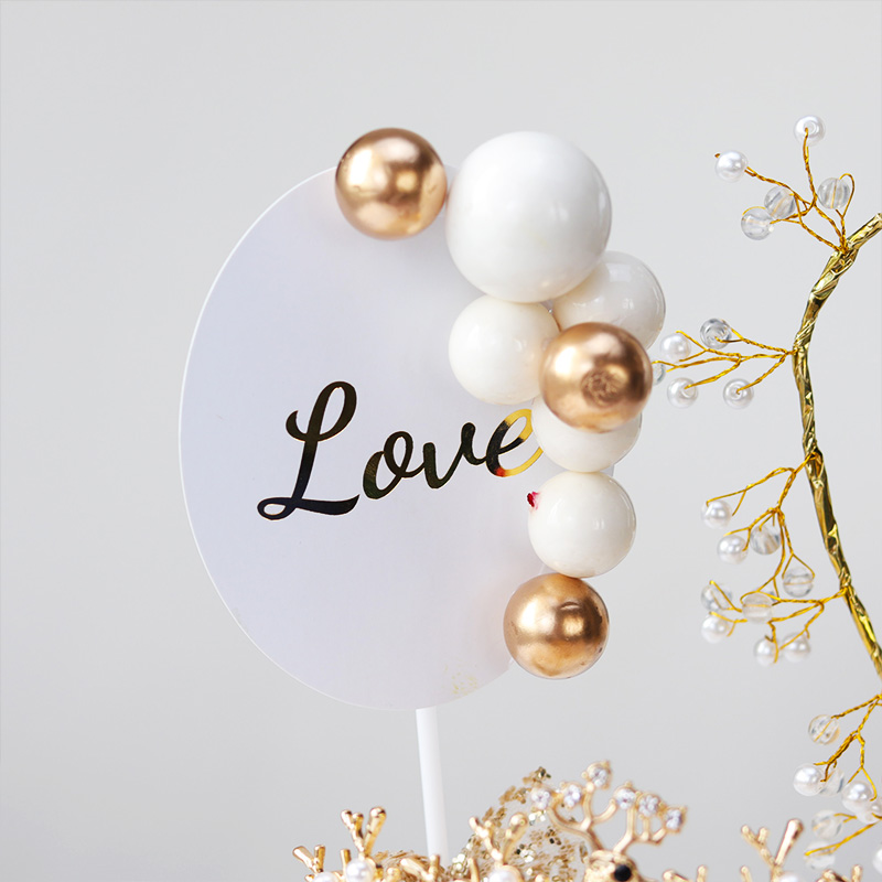 母亲节蛋糕装饰金色爱心珍珠环仿真玫瑰花装饰插件情人节告白装扮