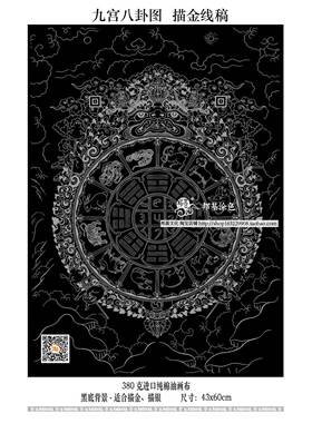 唐卡描I金 九宫八卦图线唐ZOH描稿 D安Y手绘自己画 镇宅居 卡装饰