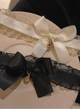 纯欲风蕾丝蝴蝶结小铃铛项圈choker女仆挂脖子项链吊坠m情趣饰品