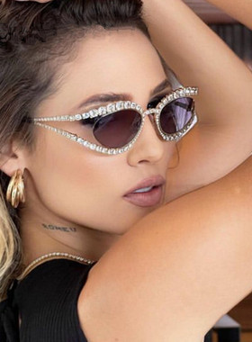 欧美ins新款眼镜时尚太阳镜个性猫眼镶钻女炫酷墨镜sunglasses