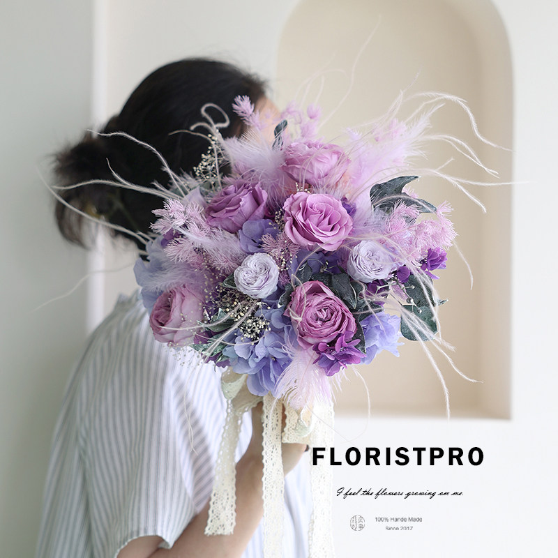 日本进口永生奥汀紫玫瑰花束手捧花瓶花家居装饰摆件母亲节礼物