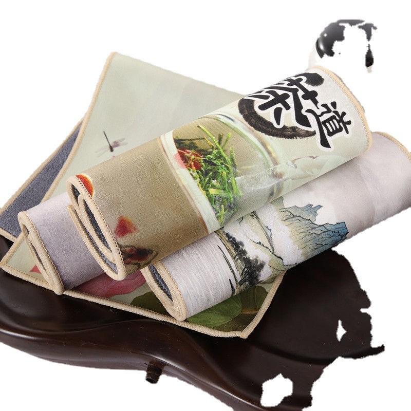麂皮绒中国风国画茶台茶杯垫双面小毛巾彩绘复古吸水茶巾擦拭茶具 - 图3