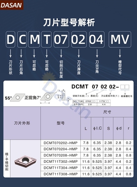 55度不锈钢数控刀片DCMT11T304内孔精车刀片11T302菱形镗孔070204