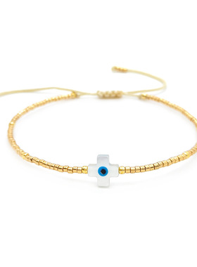 天然贝壳十字架蓝眼睛手