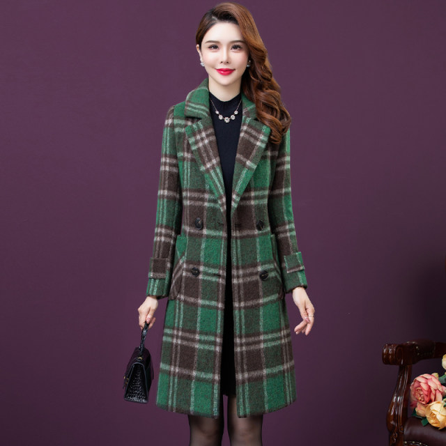 双面羊绒大衣女中长款2025年冬季新款洋气中年妈妈格子羊毛呢外套