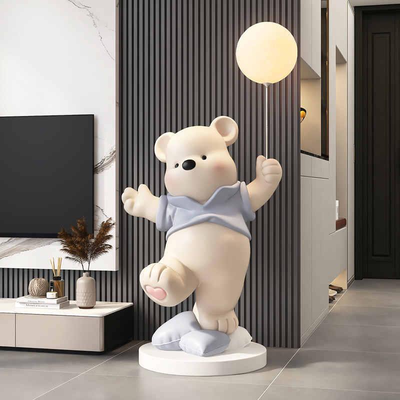 奶油风大型熊落地摆件客厅装饰电视柜沙发旁轻奢高档乔迁新居礼物