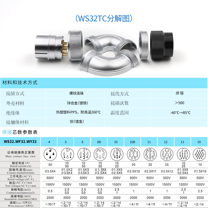 威浦 弯式航空插头 WS32-4芯6芯8芯10芯11芯12芯13芯19芯TS/TC/TR,淘宝优惠券,粉丝福利购,淘宝优惠卷