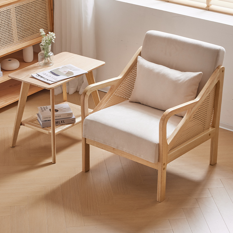 接待会客洽谈实木单人沙发椅北欧现代简约民宿椅子阳台茶几休闲椅-图0