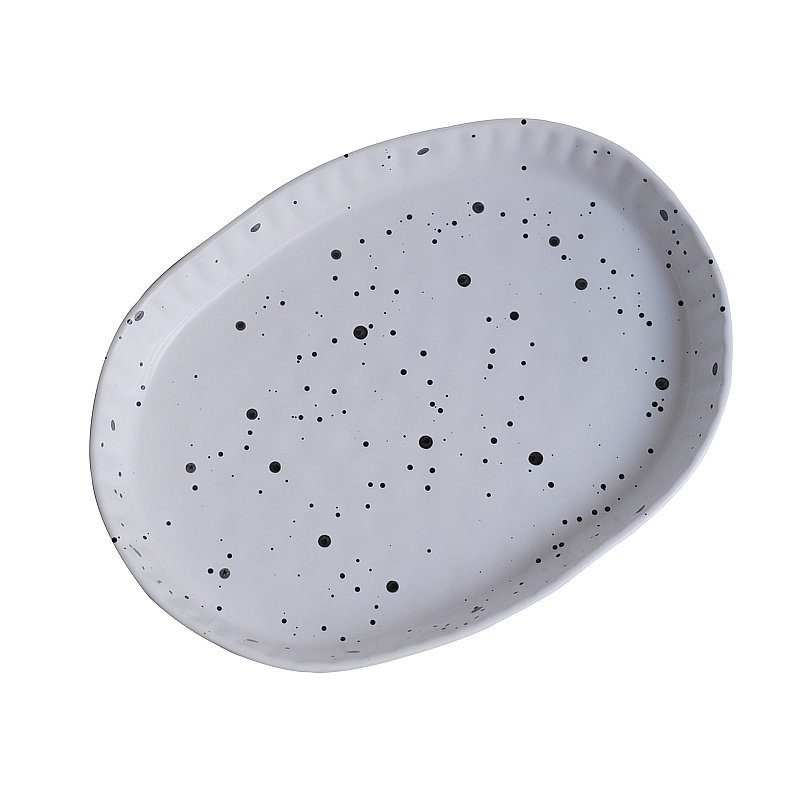 北欧风格简约手绘喷点釉下彩手捏纹条纹陶瓷超大椭圆烤盘深盘鱼盘,淘宝优惠券,粉丝福利购,淘宝优惠卷