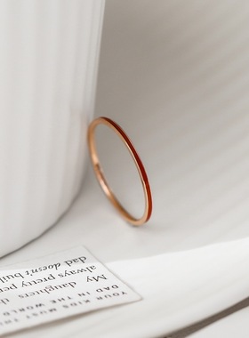 新年本命年红色超细戒女素圈小众设计感简约冷淡风戒指尾戒情人节