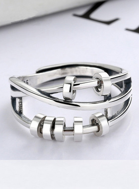 S925纯银时来运转戒指多圈转运珠吉祥转运韩版时尚闺蜜礼物食指