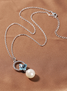 施家水晶蝴蝶项链女夏季不掉色送母亲礼物轻奢百搭珍珠吊坠项链