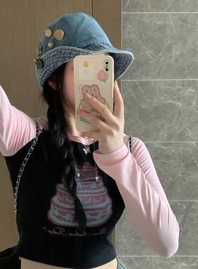 纽扣渔夫帽女秋冬大头围显脸小