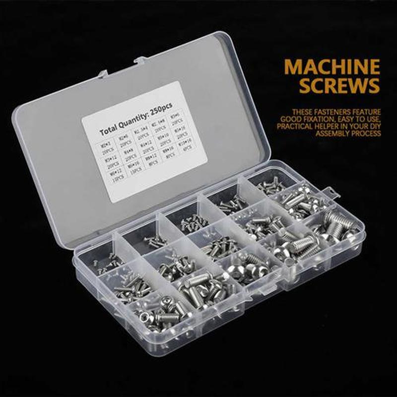 250pcs Machine Screws Set M2/M2.5/M3/M4/M5/M6/M8/M10 Stainle - 图1