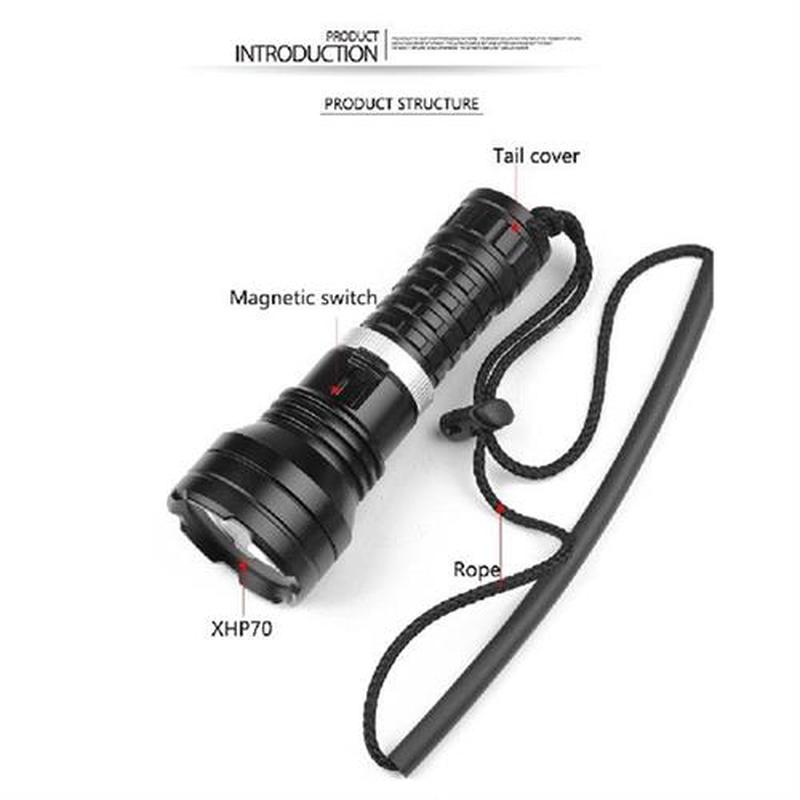 Super Bright XHP70 LED Diving Flashlight Waterproof Lantern - 图0