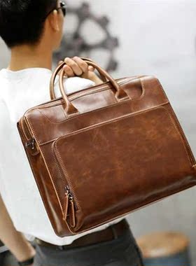 Brand Men s Briefcase Handbag Crazy Horse Pu Leather Mess