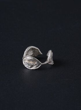 中古小众闪钻拉丝戒指女不规则设计低调冷淡风织纹亚麻感开口指戒