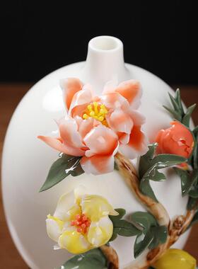 东方泥土《花开富贵》陶瓷手工花瓶摆件高档家居客厅博古架装饰品
