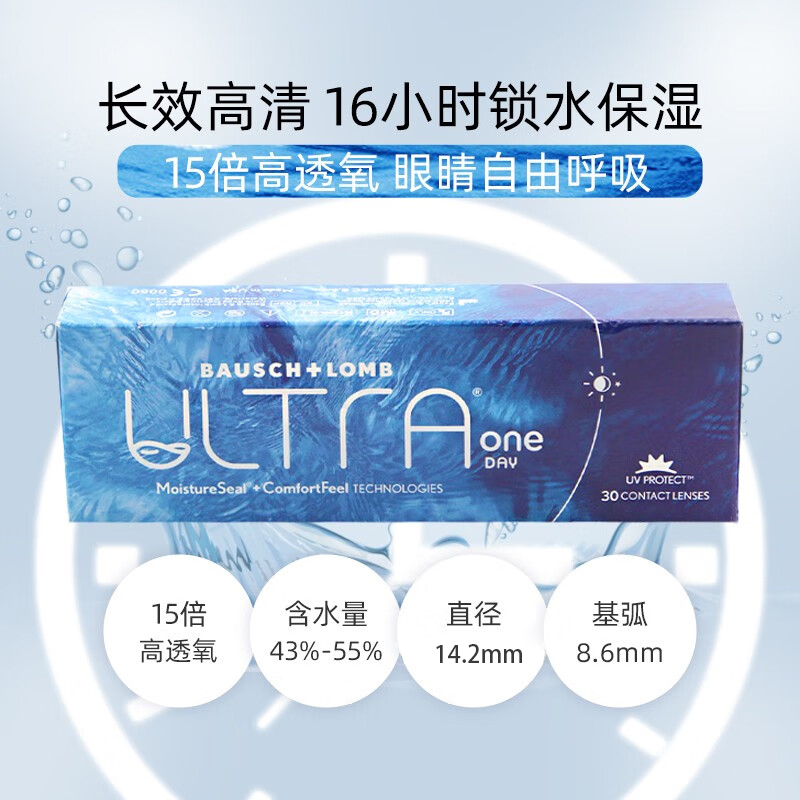 博士伦奥澈ultra日抛硅水凝胶透明近视隐形眼镜30片装100-1200度 - 图1