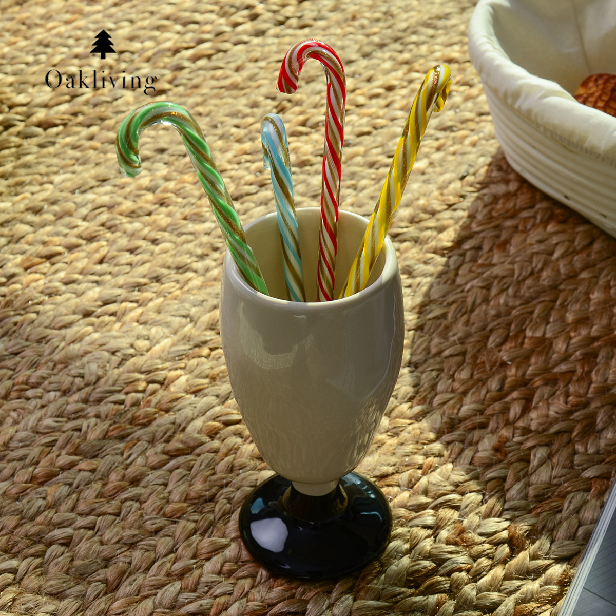 oakliving创意圣诞彩色条纹玻璃搅拌棒长柄果汁咖啡加长搅拌可爱,淘宝优惠券,粉丝福利购,淘宝优惠卷