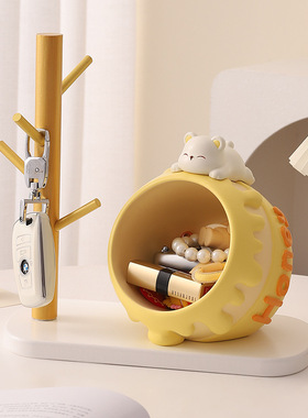 轻奢高档蜜罐熊钥匙玄关收纳树脂摆件家居客厅办公桌面装饰品礼品