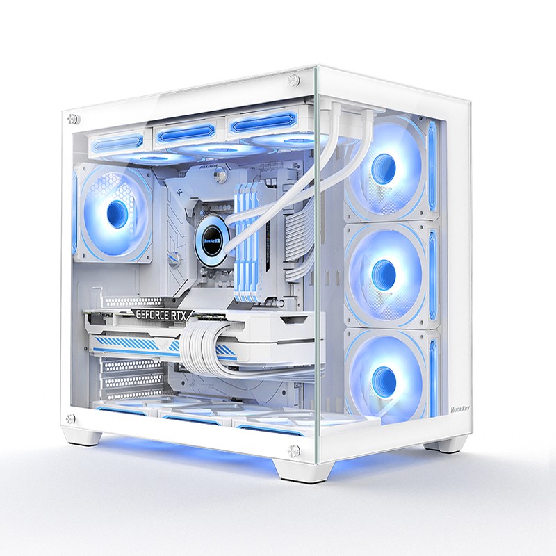 航嘉S980/S960海景房机箱电脑台式主机atx侧透全视版matx白色水冷 - 图3