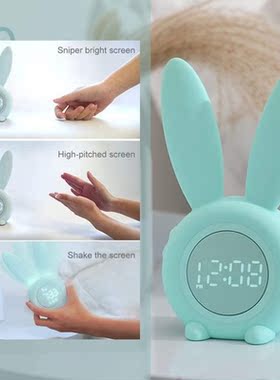 Cute Rabbit Table Clock Digital for Children Sleep Alarm Hou