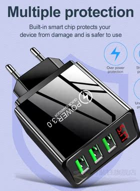LED Display QC 3.0 3A 3 Ports USB Phone Charger Fast Chargin