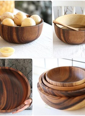 Kitchen Natural Wooden Bowl Household Fruit Bowl Salad Bowl