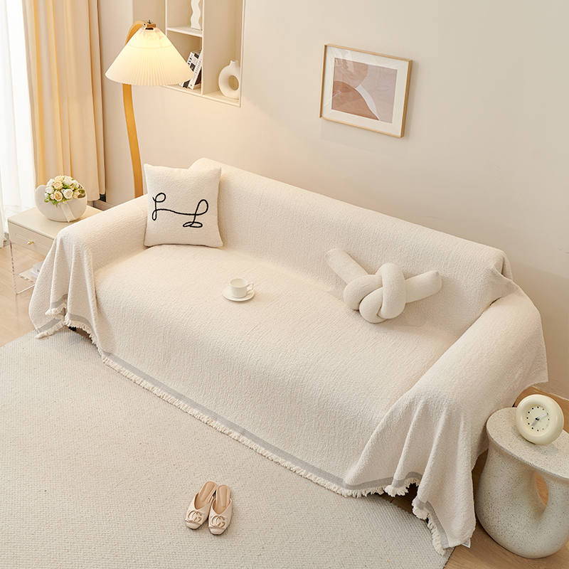 超柔糯米毛绒纯色沙发套罩奶油风万能全盖沙发垫沙发巾一片式盖布