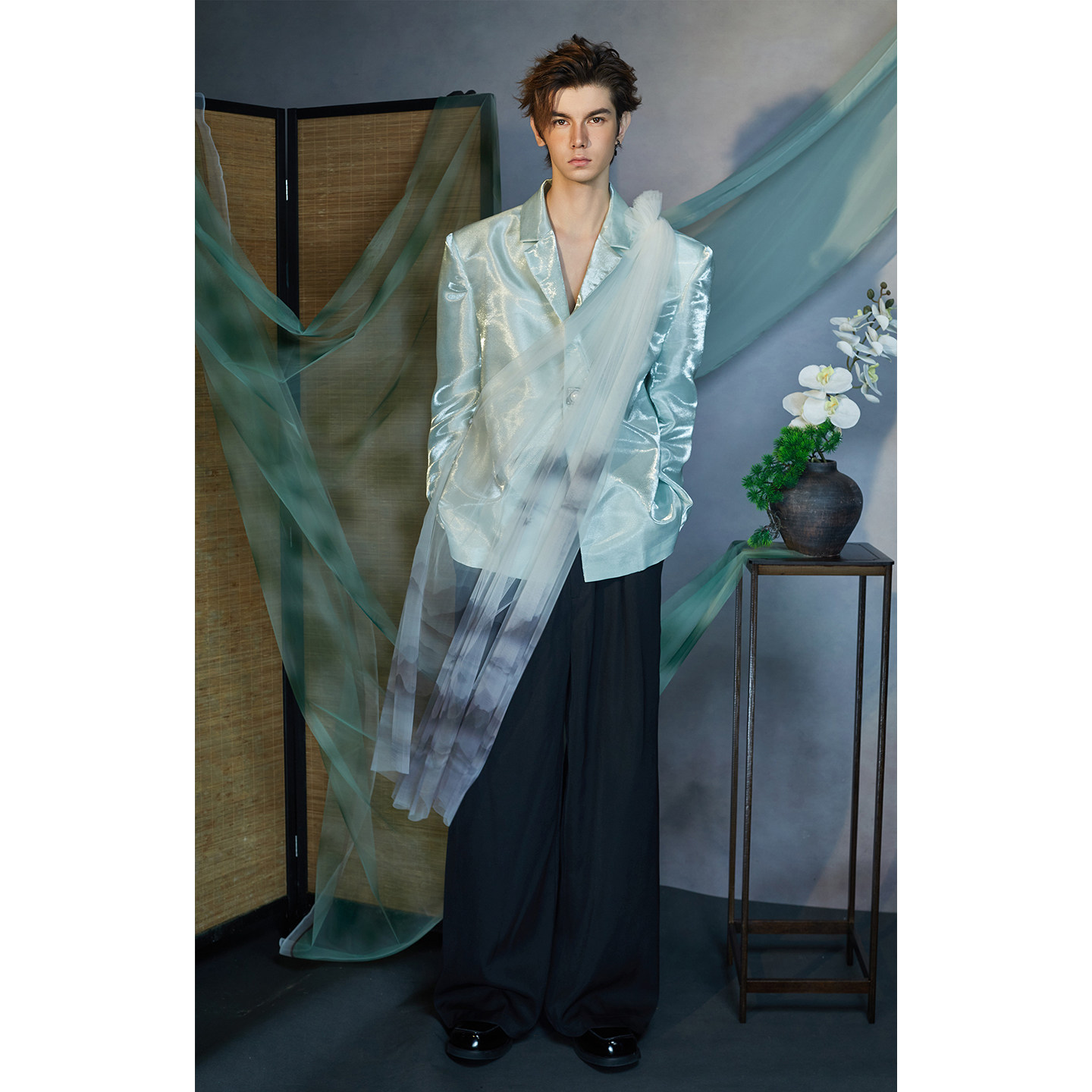 介尺JIECHI「月泊孤舟」新中式高级感国风蓝色宽松休闲西服外套,淘宝优惠券,粉丝福利购,淘宝优惠卷