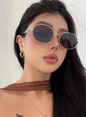 美式复古金属椭圆猫眼墨镜