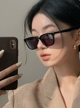 韩版小框方形黑色墨镜女圆脸