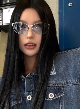 美式复古金属框浅蓝色猫眼墨镜