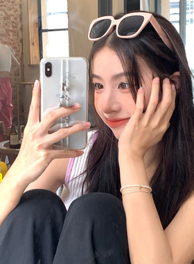 明星同款高级方形灰粉色墨镜