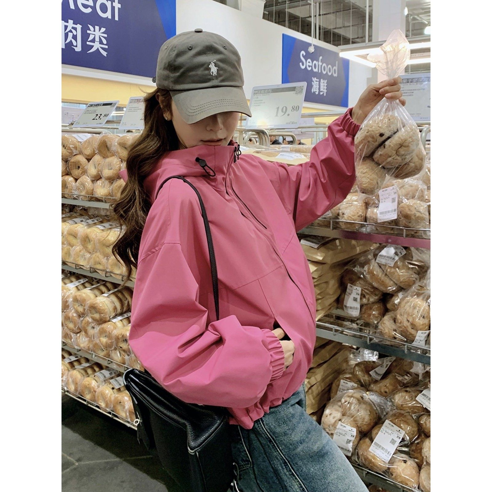 玫粉色今年流行小个子冲锋衣短款女春秋2025新款休闲运动夹克外套,淘宝优惠券,粉丝福利购,淘宝优惠卷