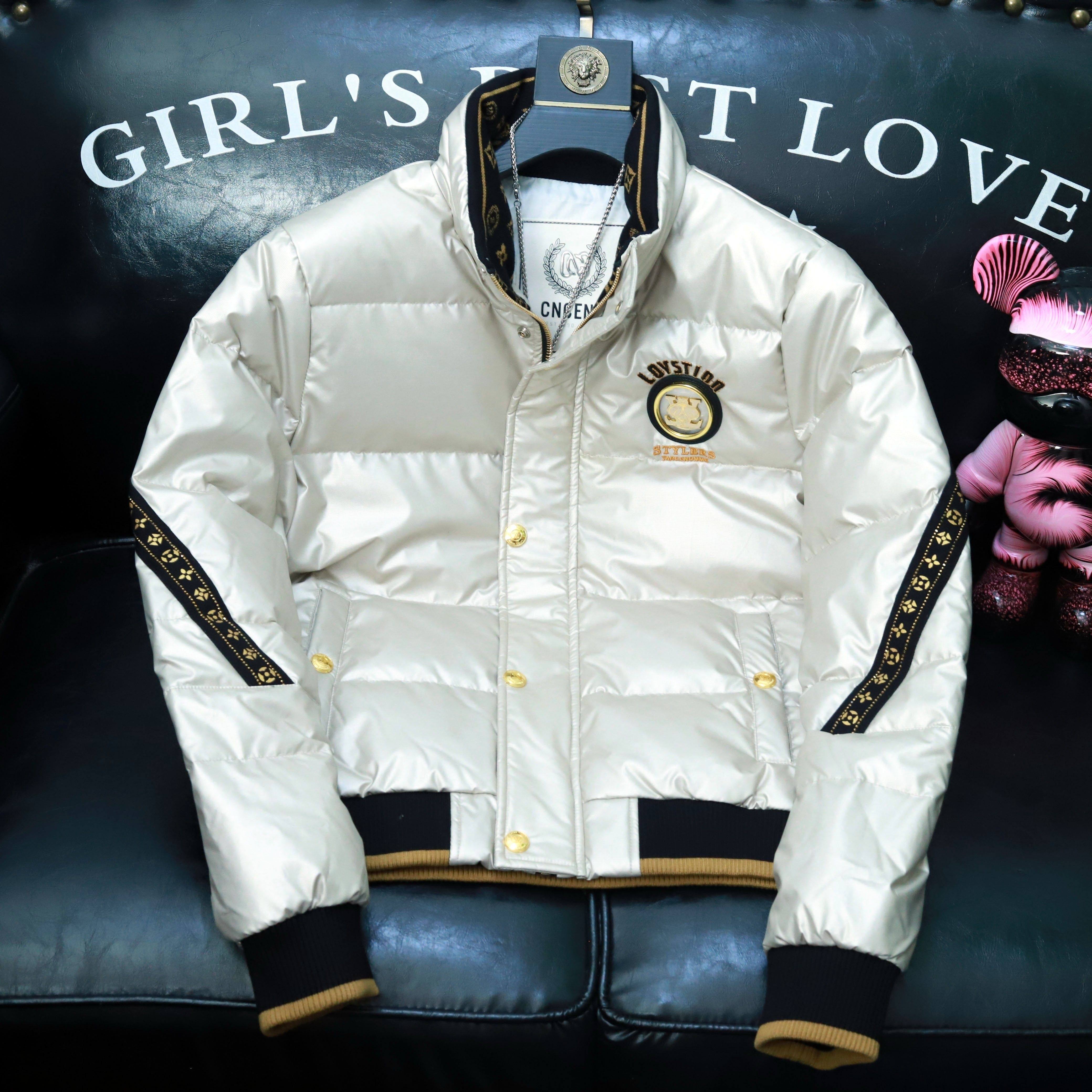 专柜高级感潮牌男装90白鸭绒羽绒服加厚立领字母刺绣冬季加厚夹克,淘宝优惠券,粉丝福利购,淘宝优惠卷