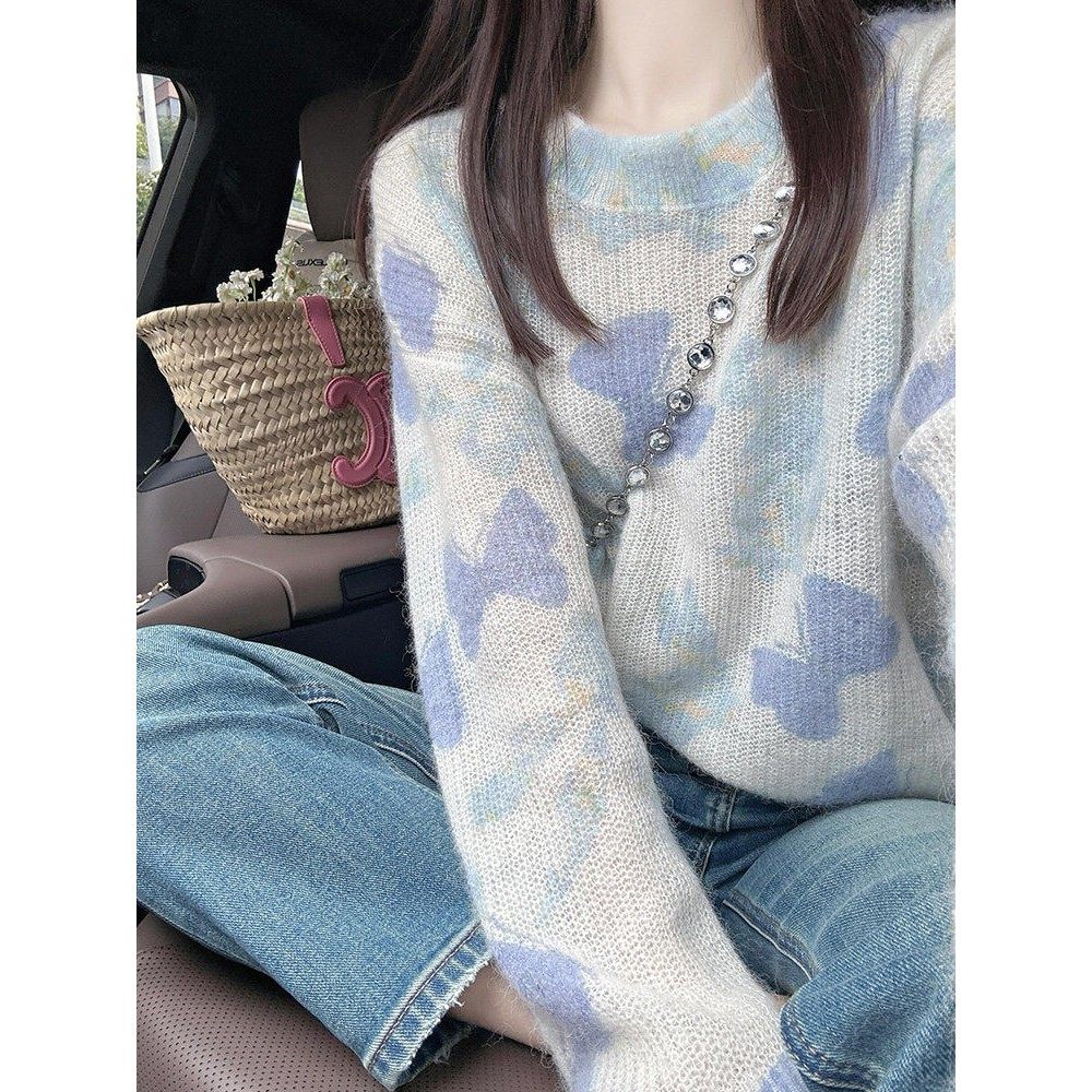 法国Rixo Rane 舒适仙女风⭐法式蓝色扎染慵懒宽松短款针织衫毛衣,淘宝优惠券,粉丝福利购,淘宝优惠卷