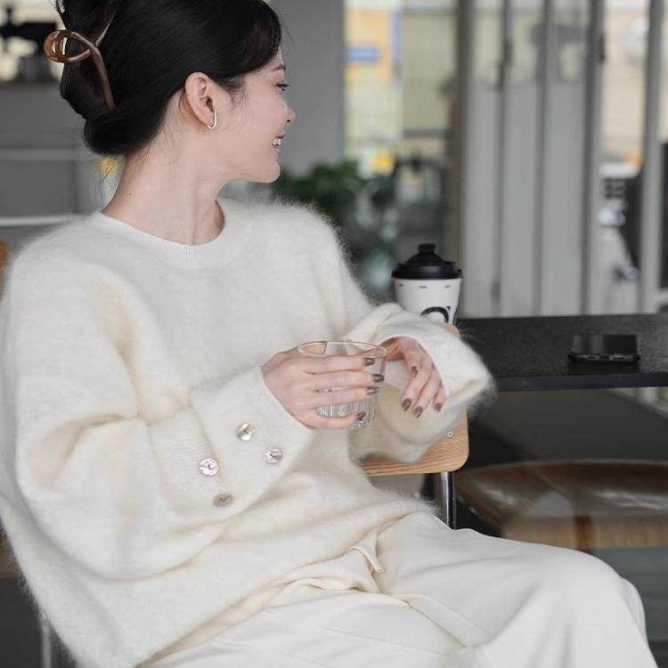 DORACTR 雾感奢美！马海毛小香风白色毛衣女春软糯针织衫慵懒上衣,淘宝优惠券,粉丝福利购,淘宝优惠卷
