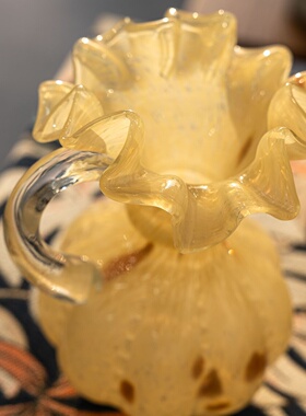 法式中古原色花边芬顿琉璃玻璃花瓶样板房客厅家居摆件轻奢工艺品